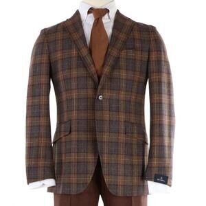 NEW SCABAL men's kenton unconstructed sportcoat in grey/tan plaid